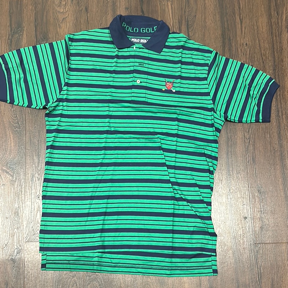 Polo Ralph Lauren Green and Blue Striped Men's Golf Shirt